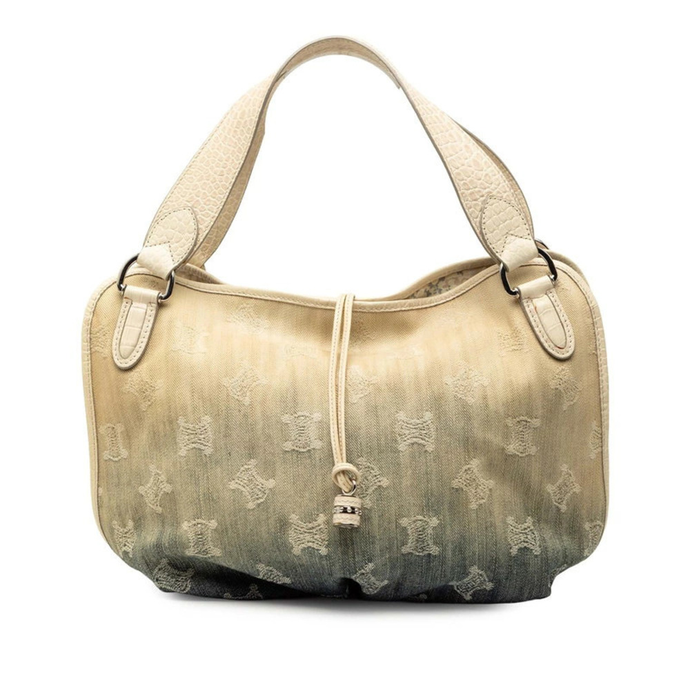 Celine Triomphe handbag Beige Cream blue canvas leather
